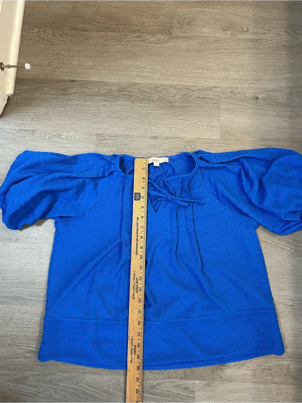 LOFT petite Royal Blue Puff Sleeve Tie-Neck Top